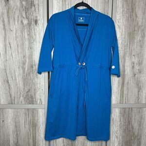 Brobe The Surgery Recovery Robe Post Op Dress Drainage Pockets Blue Women M